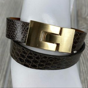 Leighelena Wrap Bracelet Brown Genuine Lizard Skin Goldtone Wrap Small Wrist